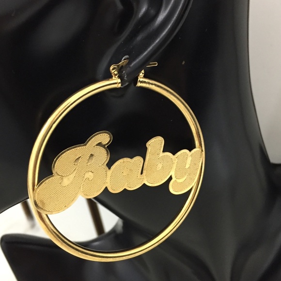 BABY Round Hoop Earrings-14K Gold Filled Nameplate - Picture 3 of 4